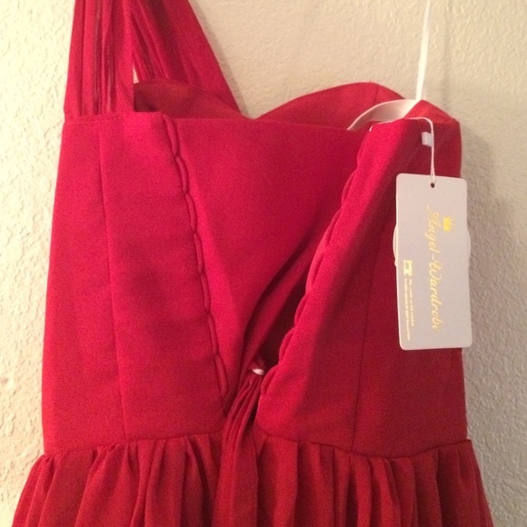 RED chiffon bridesmaids dress NEW! - Picture 4 of 4